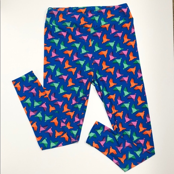 Lularoe TC Paper Crane Leggings Blue Background - Picture 1 of 3